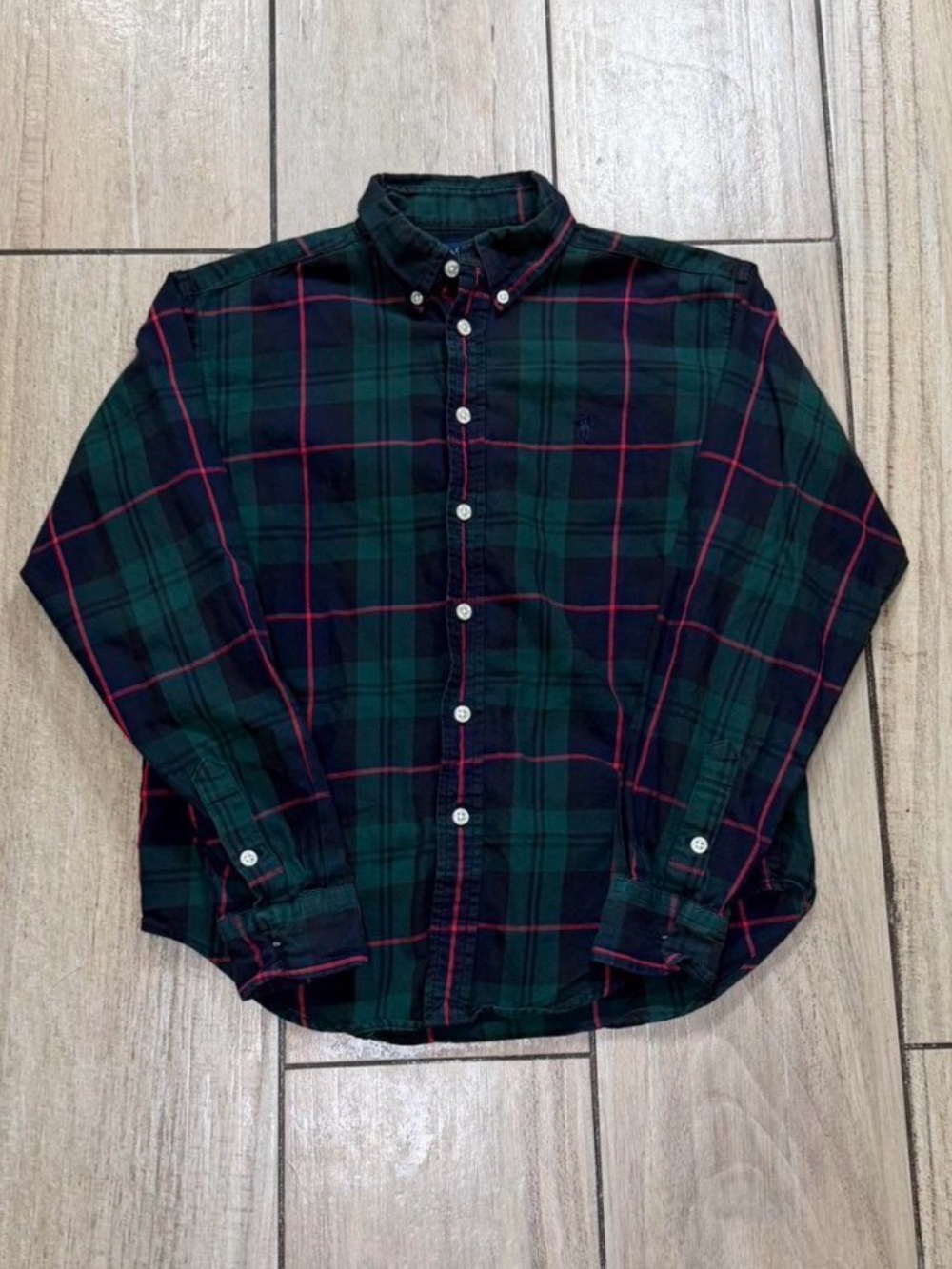 Ralph Lauren Blackwatch Plaid Button-Down Shirt Green Blue Red Kids M 12/14